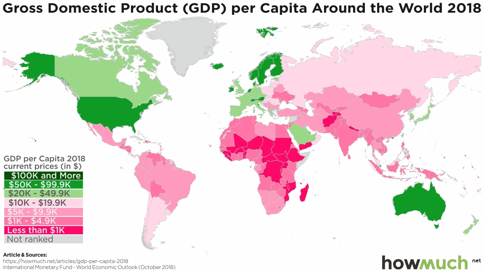 Карта стран по ВВП (по номиналу) на душу населения (2018) [инфографика